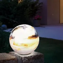 Meilleur prix ? Boule Solaire 26 Cm Marbre Pierre Optique Lumière Solaire Décoration De Jardin LED Esotec 102673 ⭐